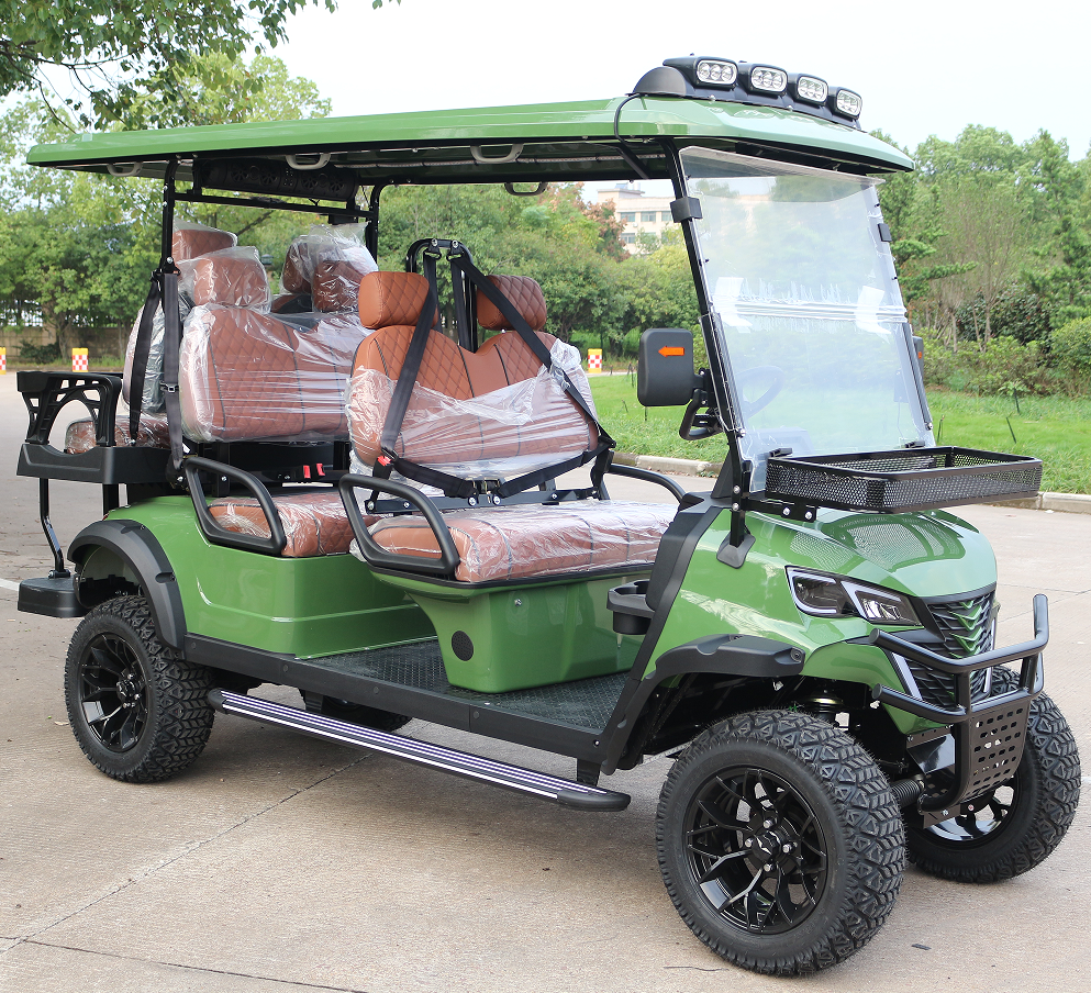 6-Passenger Green Gasoline Golf Cart with Off-Road Tires for Leisure