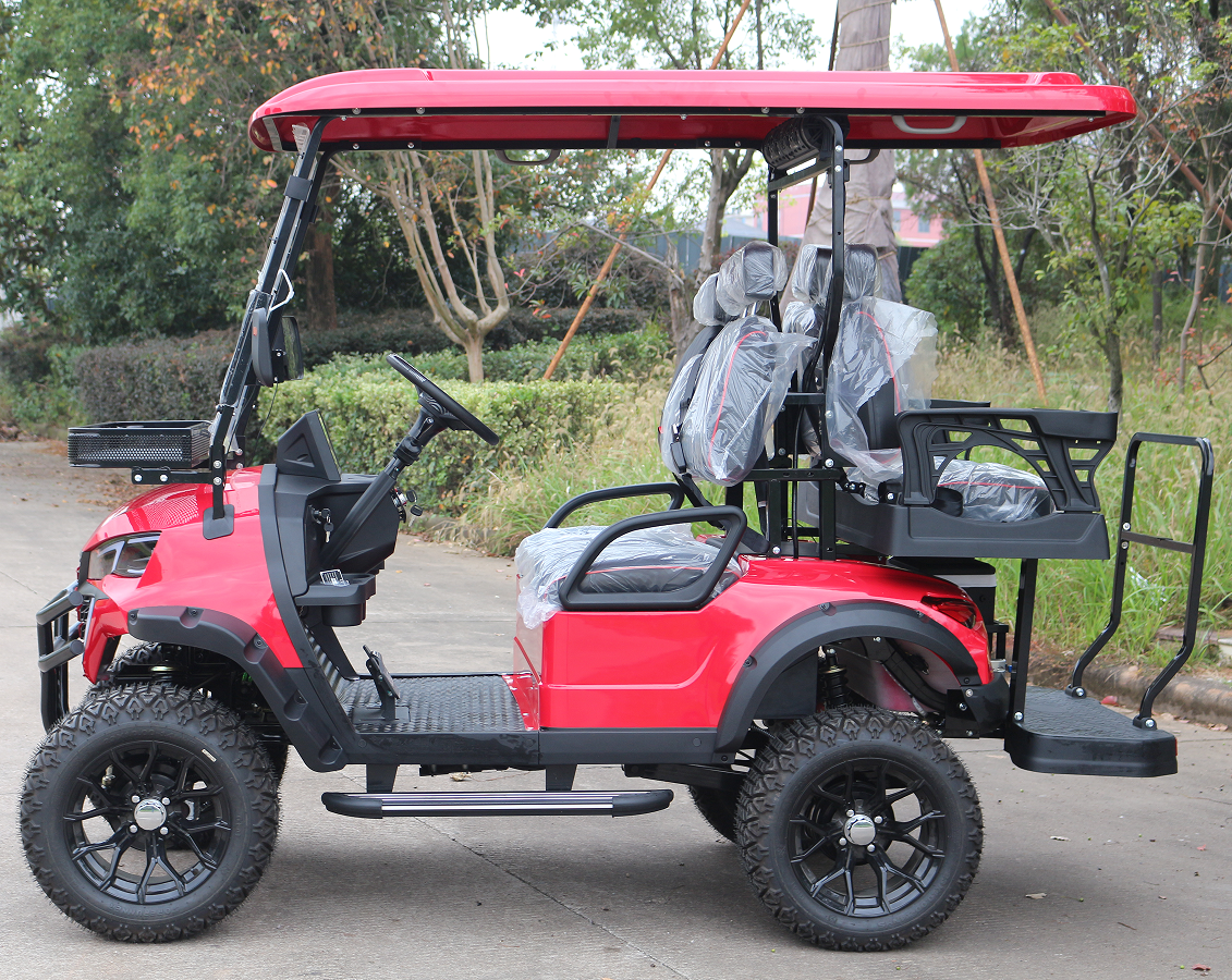 Off-Road Ready Red Gasoline Golf Cart (4 Seats) for Outdoor Excursions