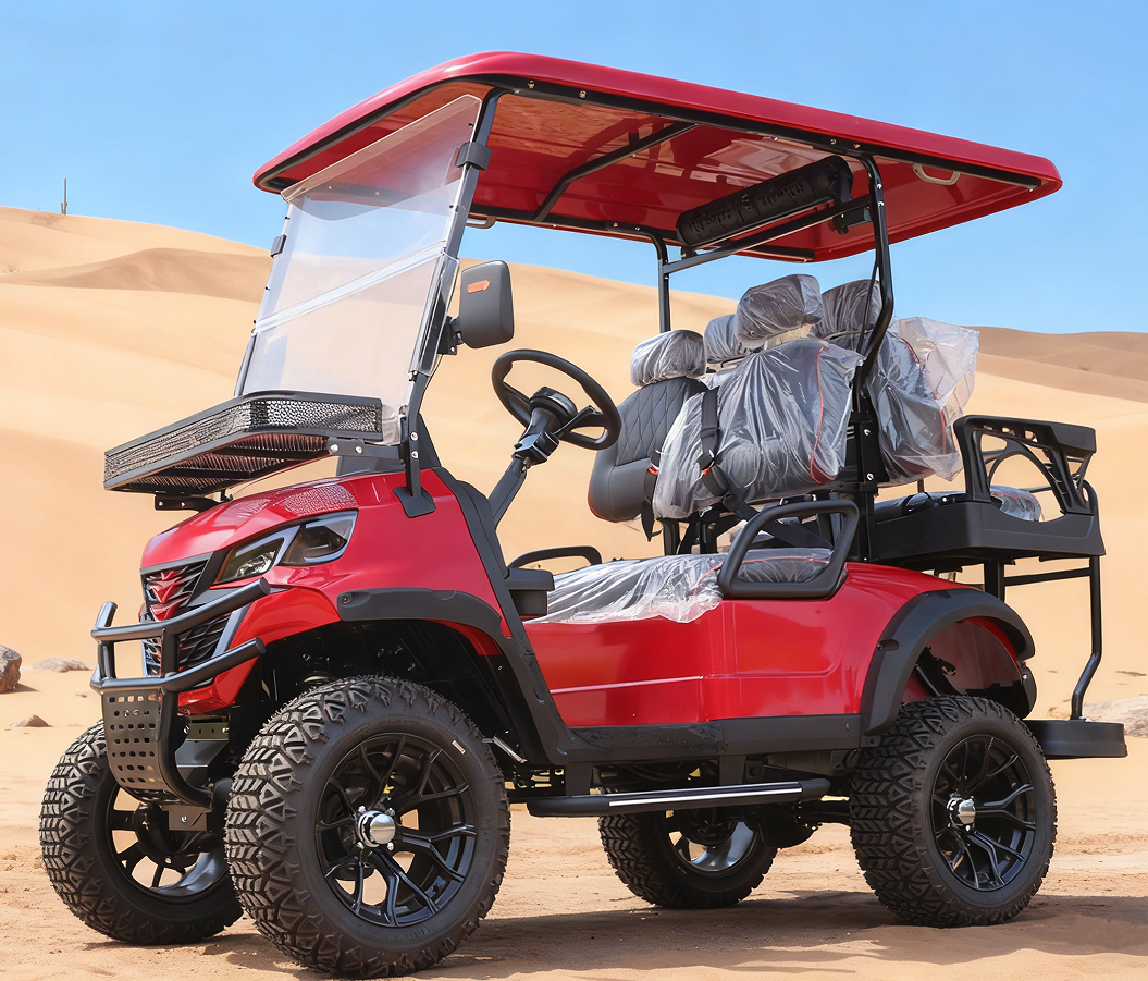Off-Road Ready Red Gasoline Golf Cart (4 Seats) for Outdoor Excursions