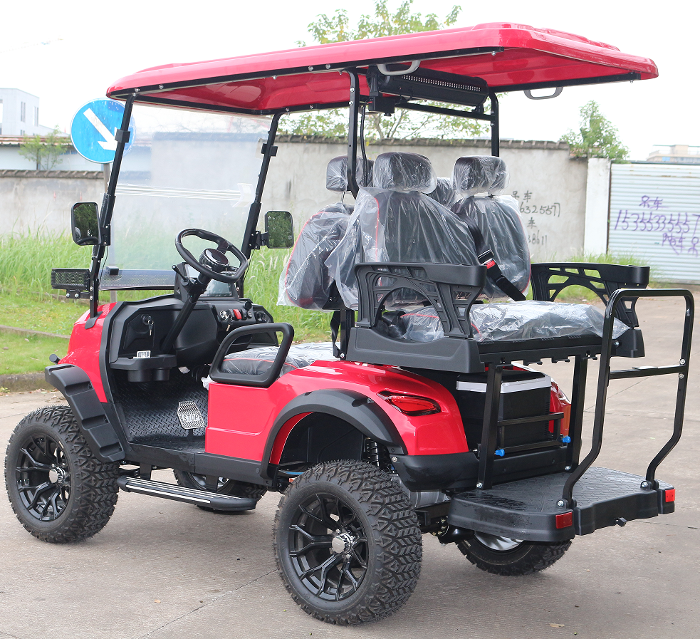 4-Passenger Red Gasoline Golf Cart with Off-Road Tires for Scenic Trips