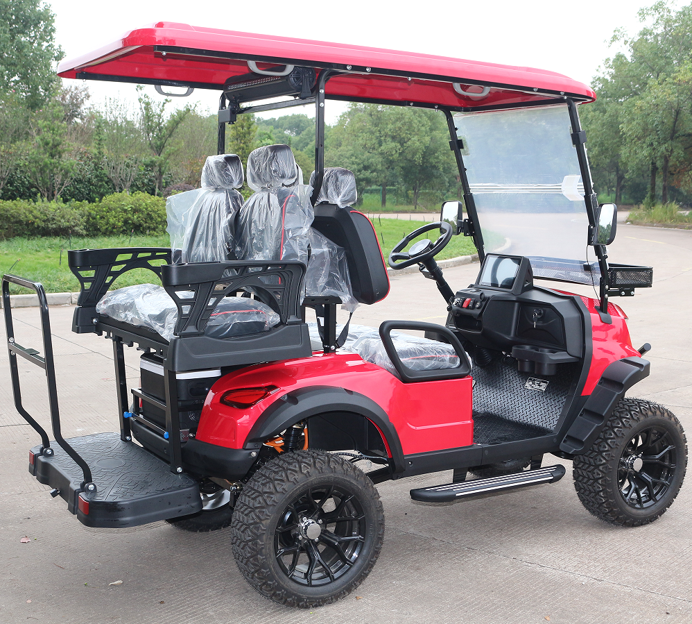 4-Passenger Red Gasoline Golf Cart with Off-Road Tires for Scenic Trips