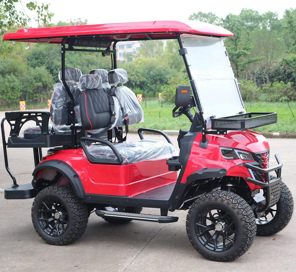 Red Off-Road Golf Cart (Gasoline, 4 Seats) for Resort & Terrain Transport
