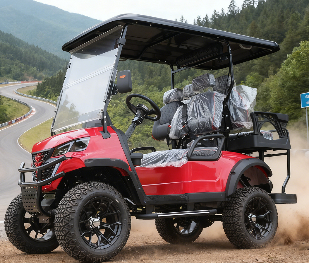 Red Off-Road Golf Cart (Gasoline, 4 Seats) for Resort & Terrain Transport