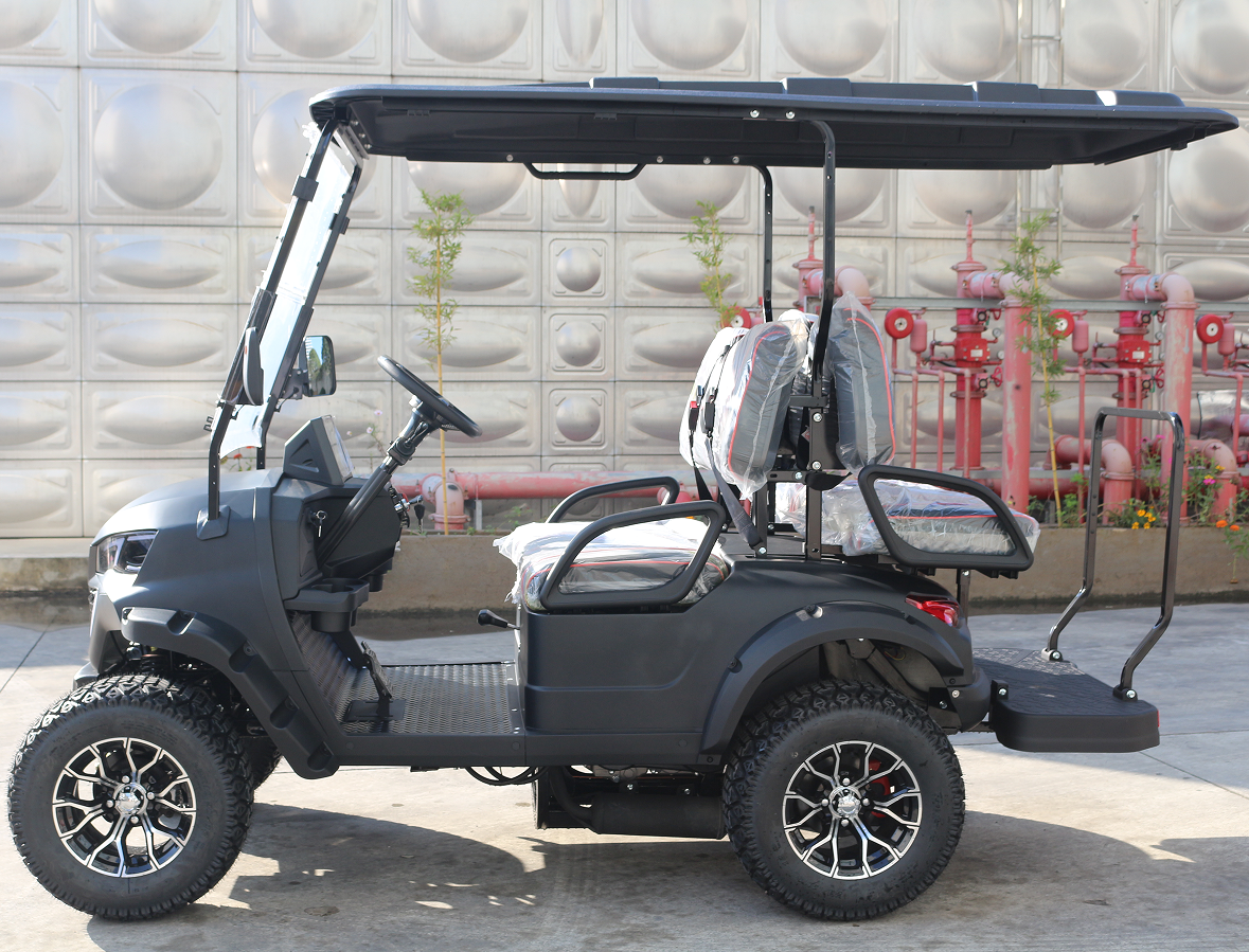 Gasoline-Powered Black Off-Road Golf Cart (4 Seats) for Rugged Terrains