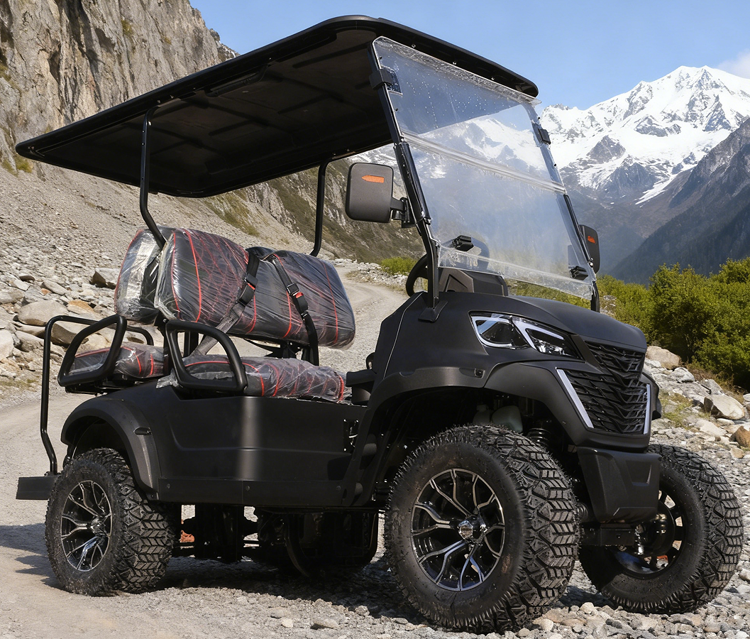 Off-Road Ready Black Gasoline Golf Cart (4 Seats) for Outdoor Excursions