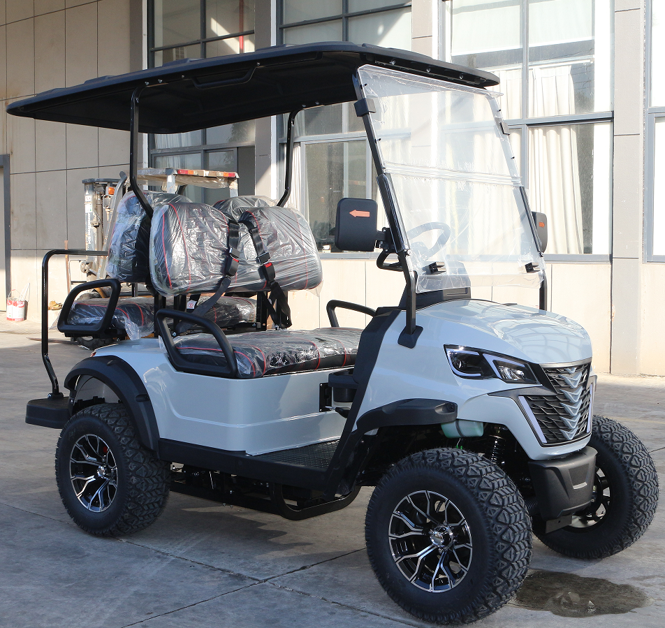 Gasoline-Powered Light Gray Off-Road Golf Cart (4 Seats) for Rugged Terrains