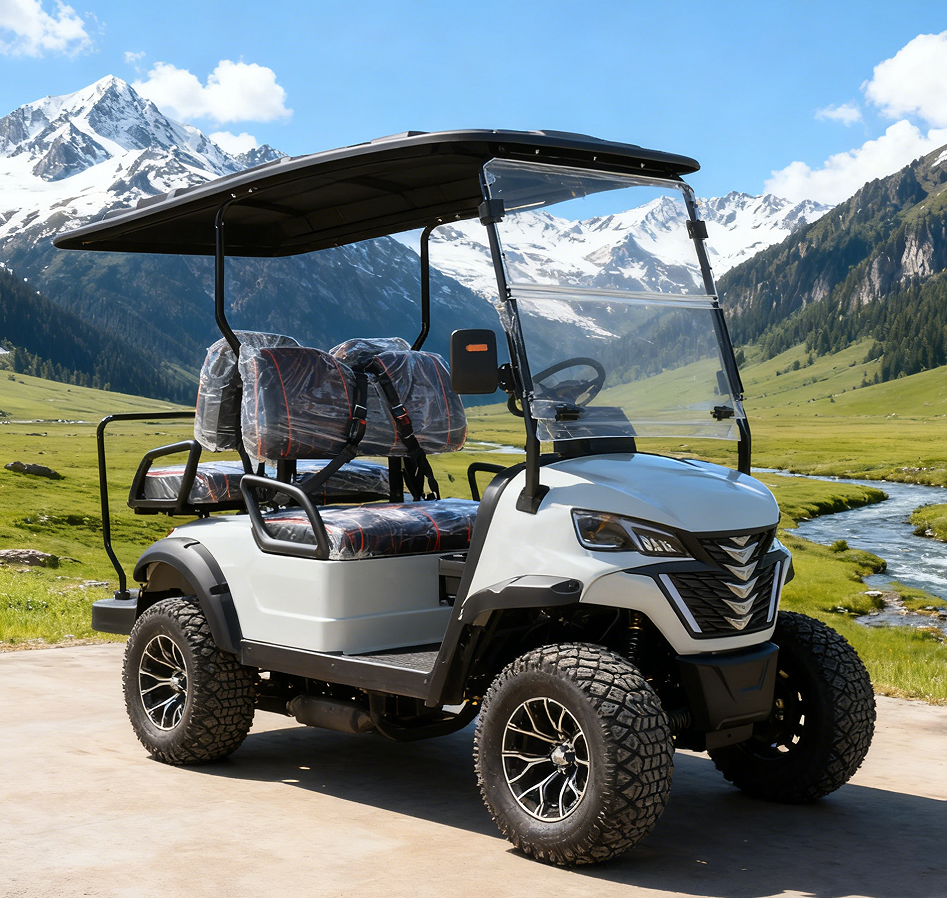 Gasoline-Powered Light Gray Off-Road Golf Cart (4 Seats) for Rugged Terrains