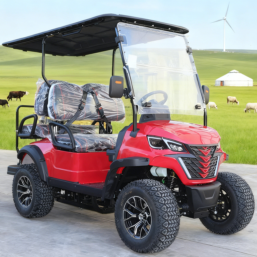 Off-Road Ready Red Gasoline Golf Cart (4 Seats) for Grassland Outdoor Activities