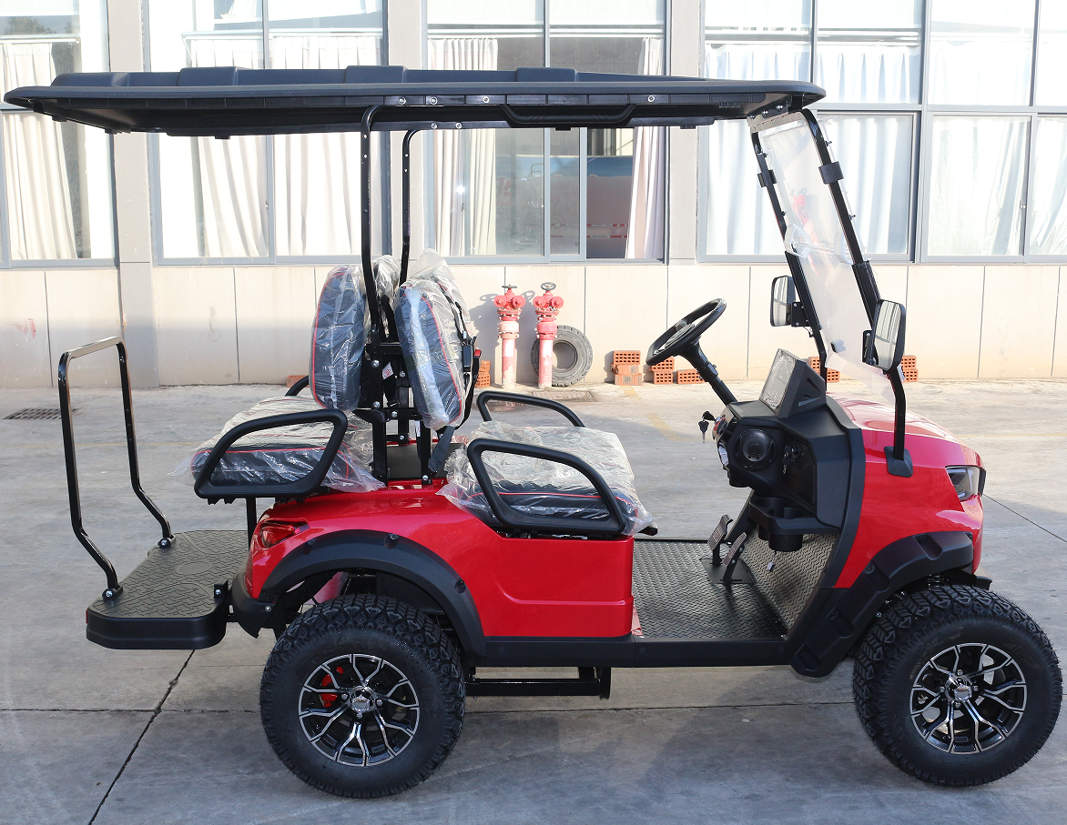 Off-Road Ready Red Gasoline Golf Cart (4 Seats) for Grassland Outdoor Activities