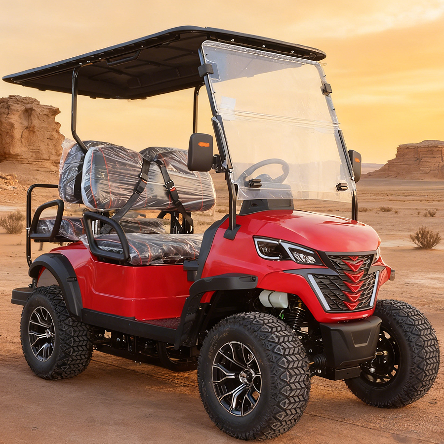 Off-Road Ready Red Gasoline Golf Cart (4 Seats) for Grassland Outdoor Activities