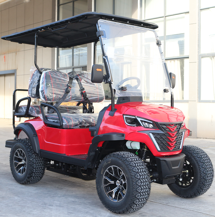 Red Gasoline Golf Cart (Off-Road, 4 Seats) for Grassland Scenic Transport