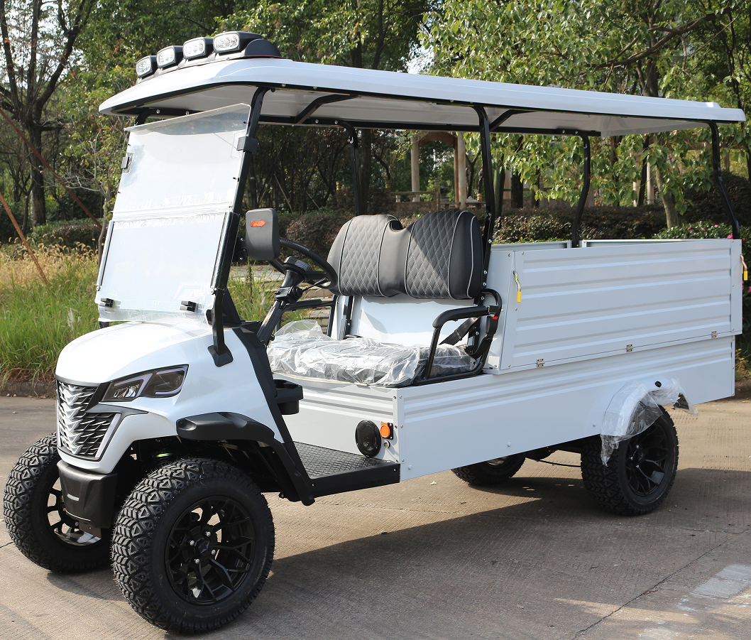 Utility White Golf Cart (Off-Road) with Cargo Bed for Resort Logistics