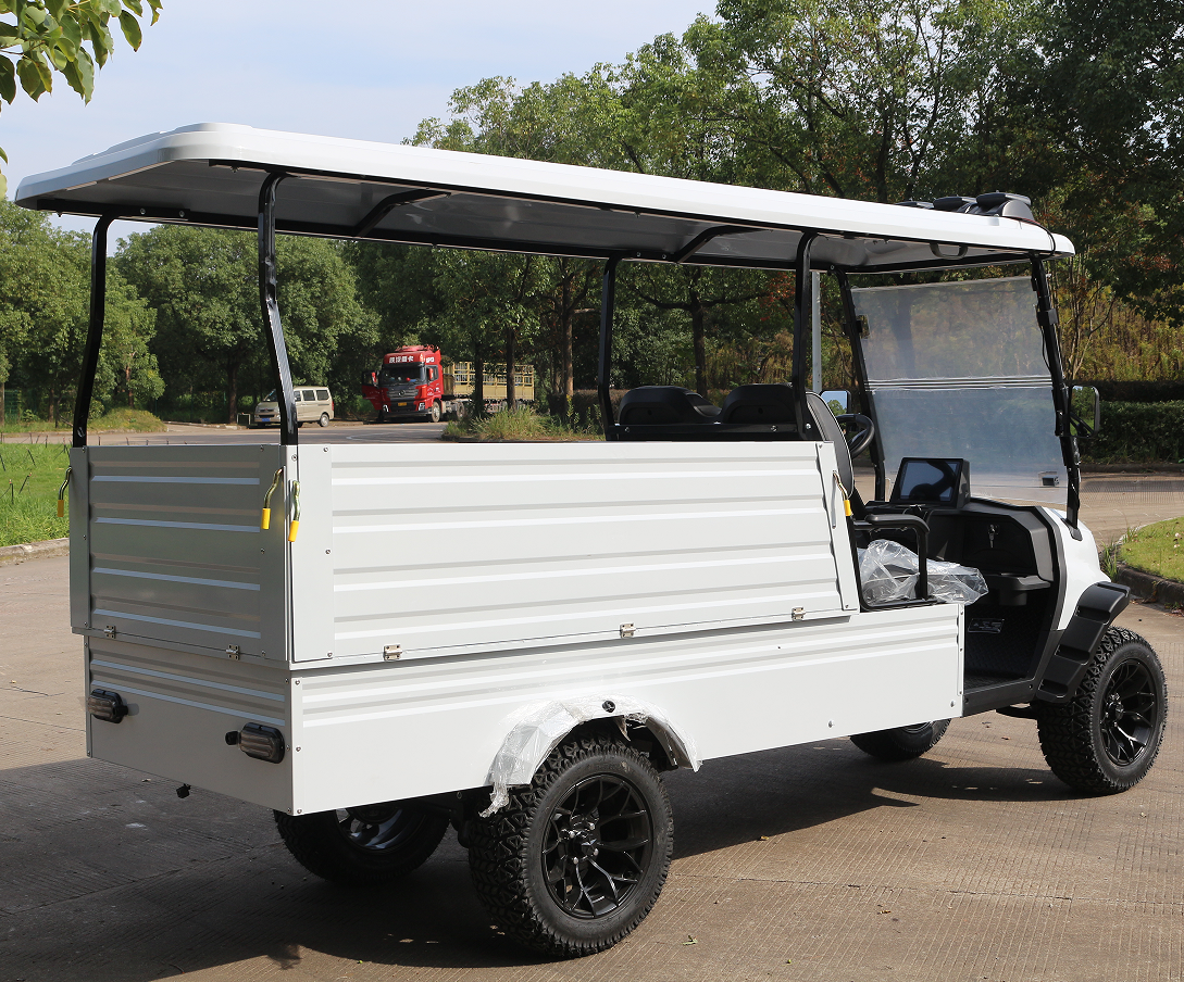 White Off-Road Golf Cart with Cargo Bed for Scenic Area Supplies Hauling