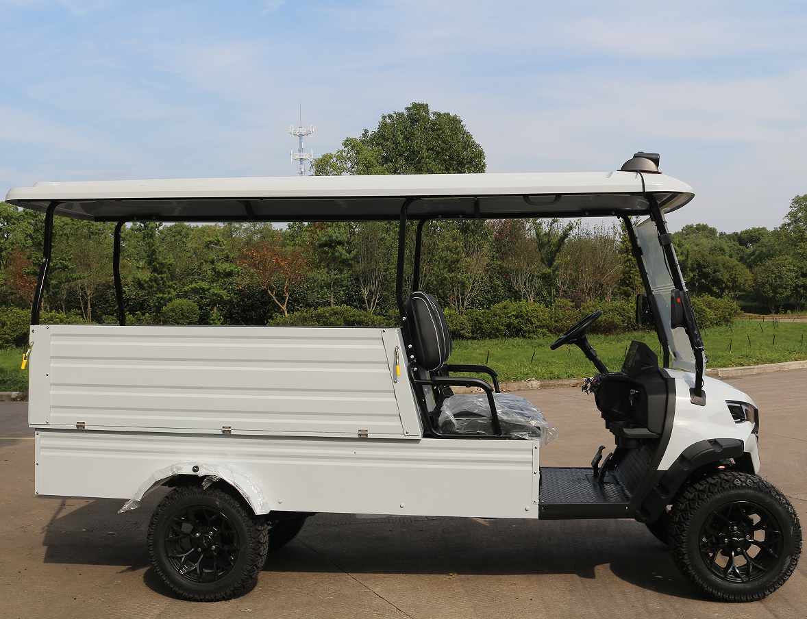 White Golf Cart with Heavy-Duty Cargo Bed (Off-Road) for Daily Transport