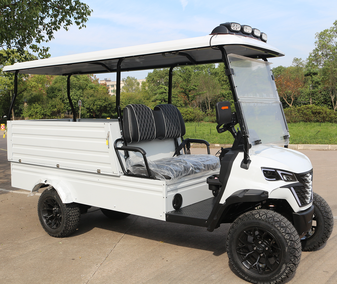 Off-Road Ready White Golf Cart with Cargo Bed for Equipment & Supplies