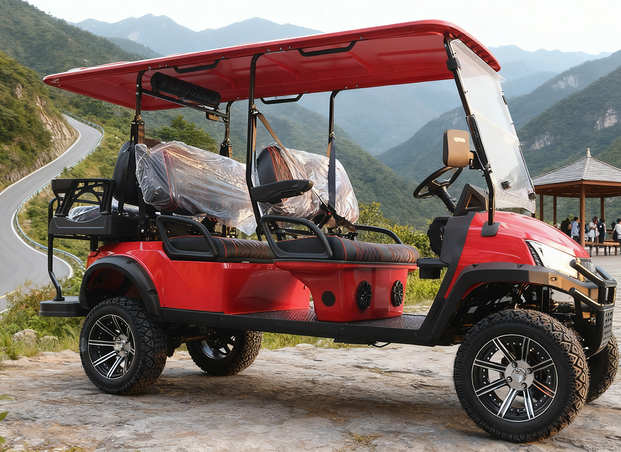 4-Passenger Red Off-Road Golf Cart Area for Gear Hauling