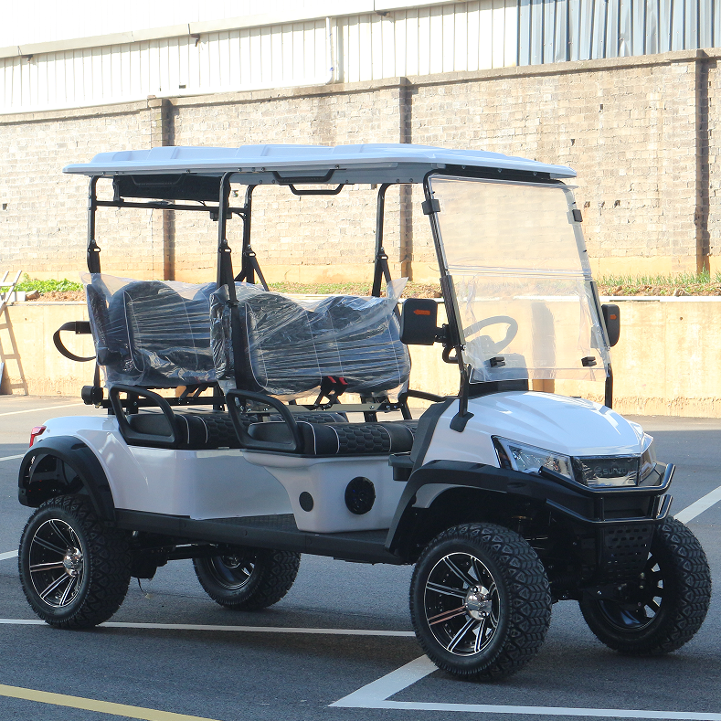 4-Passenger White Golf Cart with Off-Road Build for Scenic Area Trips