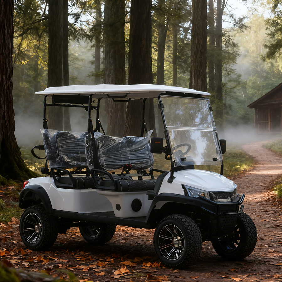 Off-Road Ready White 4-Seater Golf Cart for Group Leisure & Transport