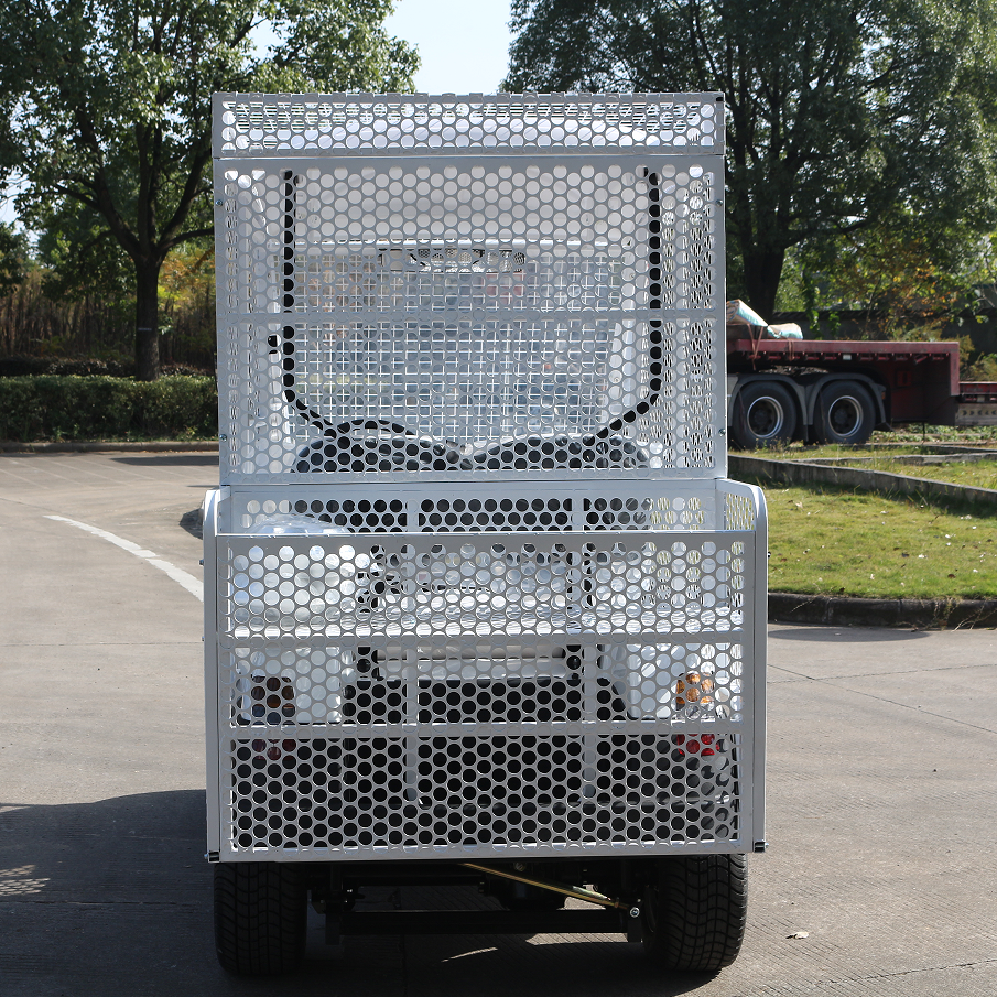 White Golf Course Service Cart with Mesh Enclosure for Small Cargo