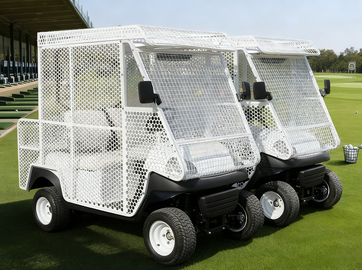 Multi-Purpose Mesh-Enclosed Golf Cart for Golf Course Ball & Equipment Hauling