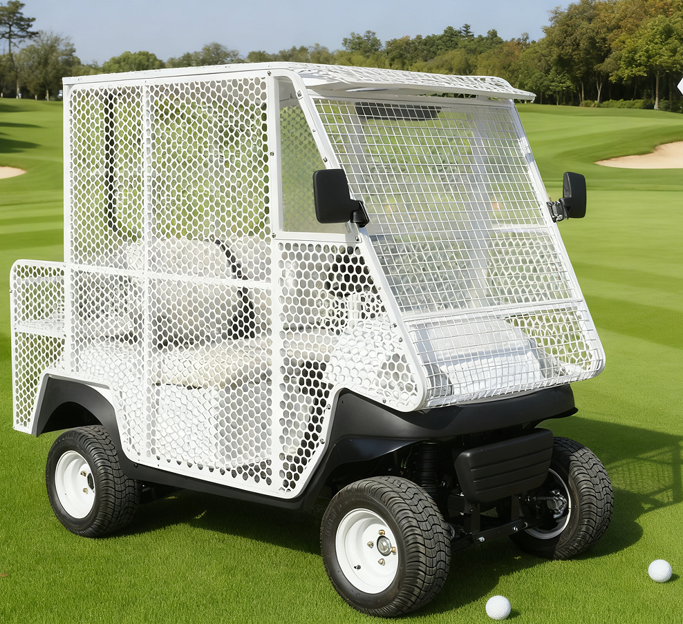 Multi-Purpose Mesh-Enclosed Golf Cart for Golf Course Ball & Equipment Hauling