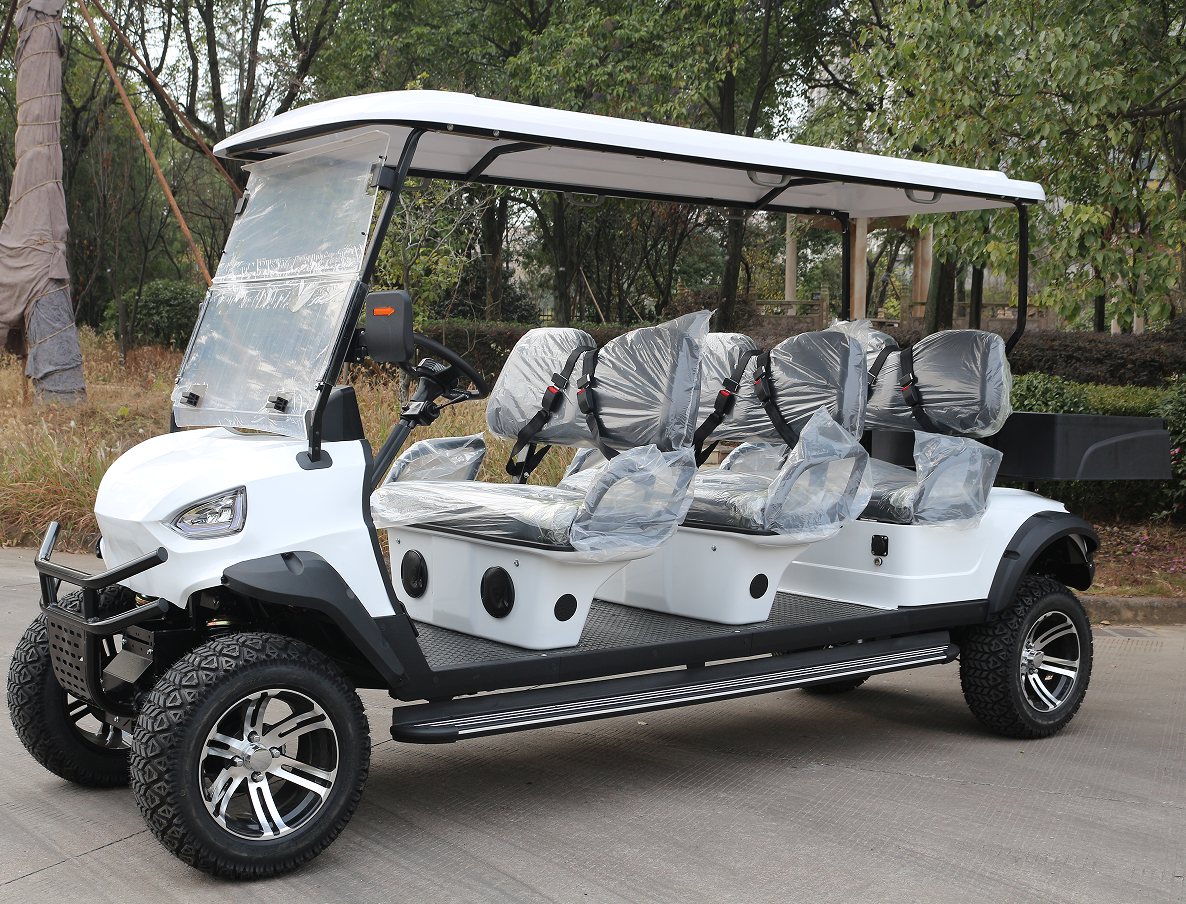 Off-Road Ready White 6-Seater Golf Cart with Rear Storage for Golf Courses