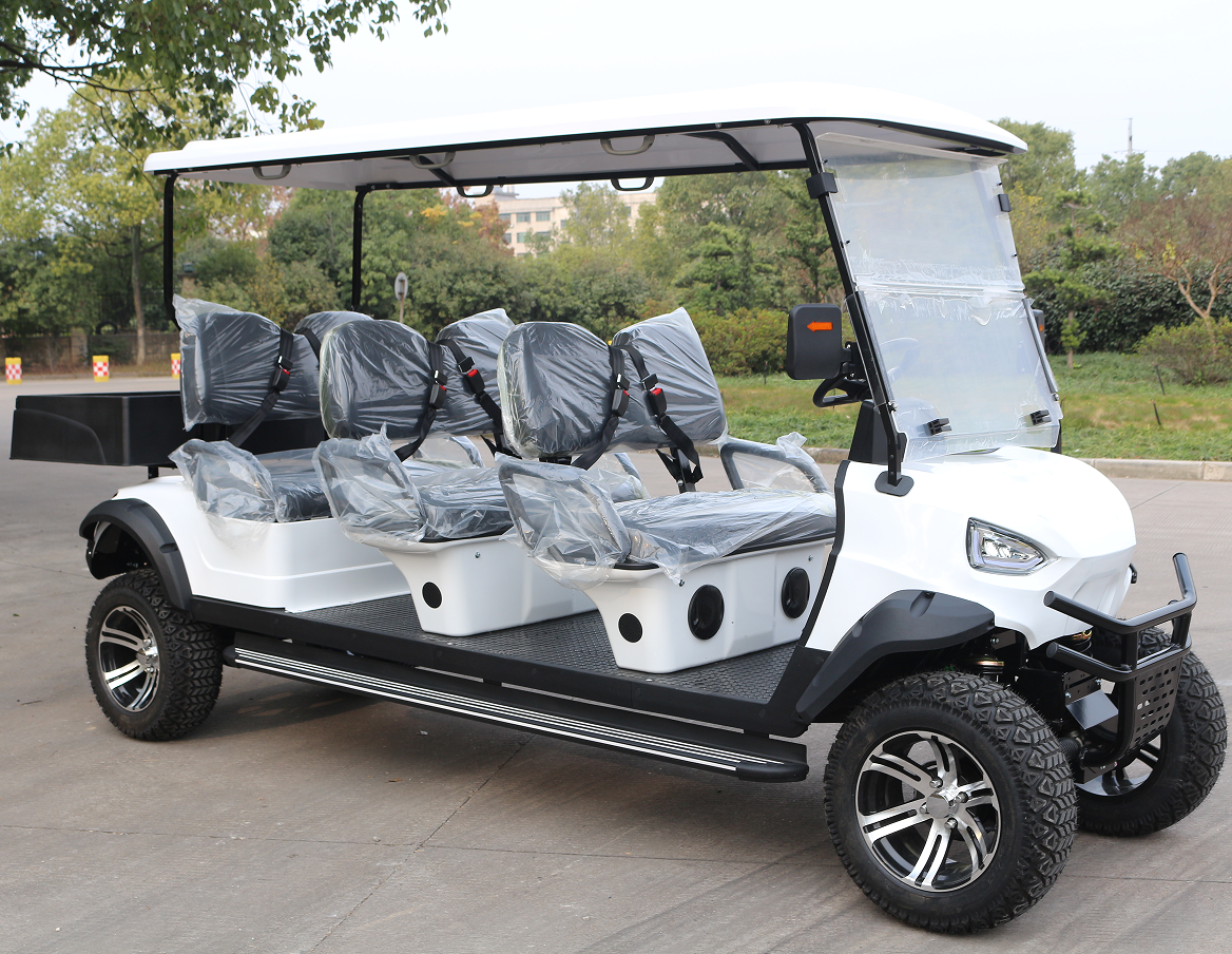 White Off-Road Golf Cart with Rear Cargo for Group Outdoor Trips