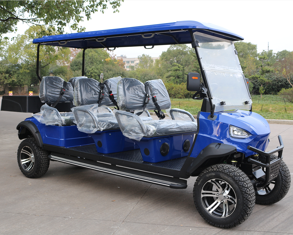 6-Passenger Blue Off-Road Golf Cart with Rear Cargo for Leisure & Logistics