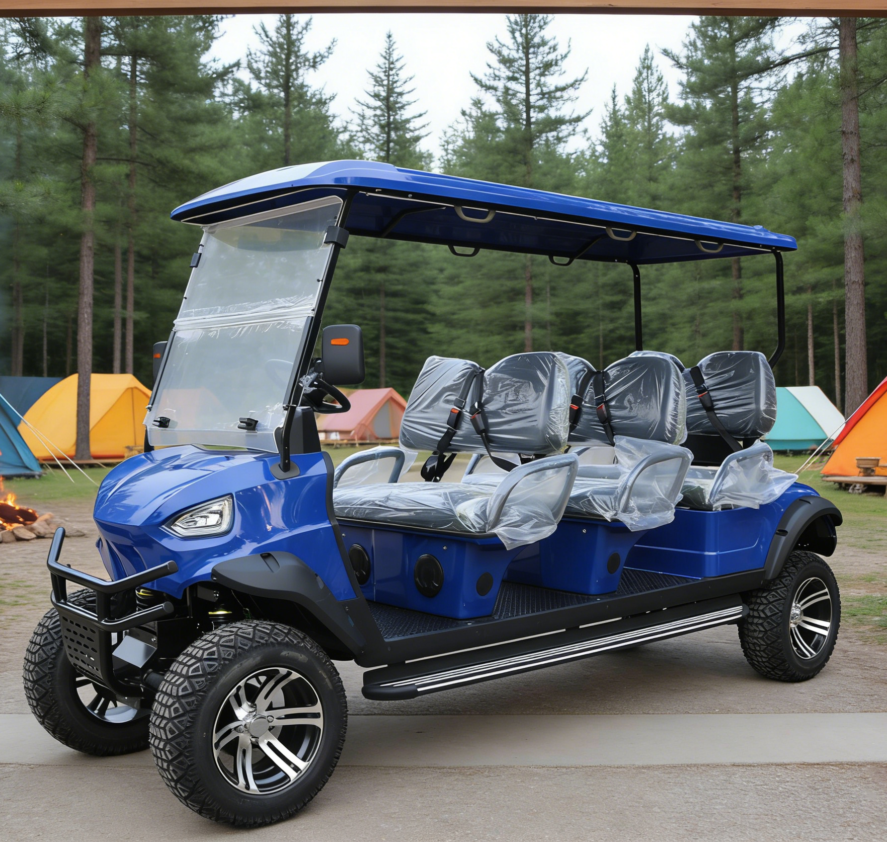 6-Passenger Blue Off-Road Golf Cart with Rear Cargo for Leisure & Logistics