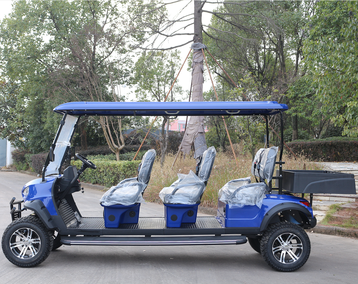 6-Passenger Blue Off-Road Golf Cart with Rear Cargo for Leisure & Logistics