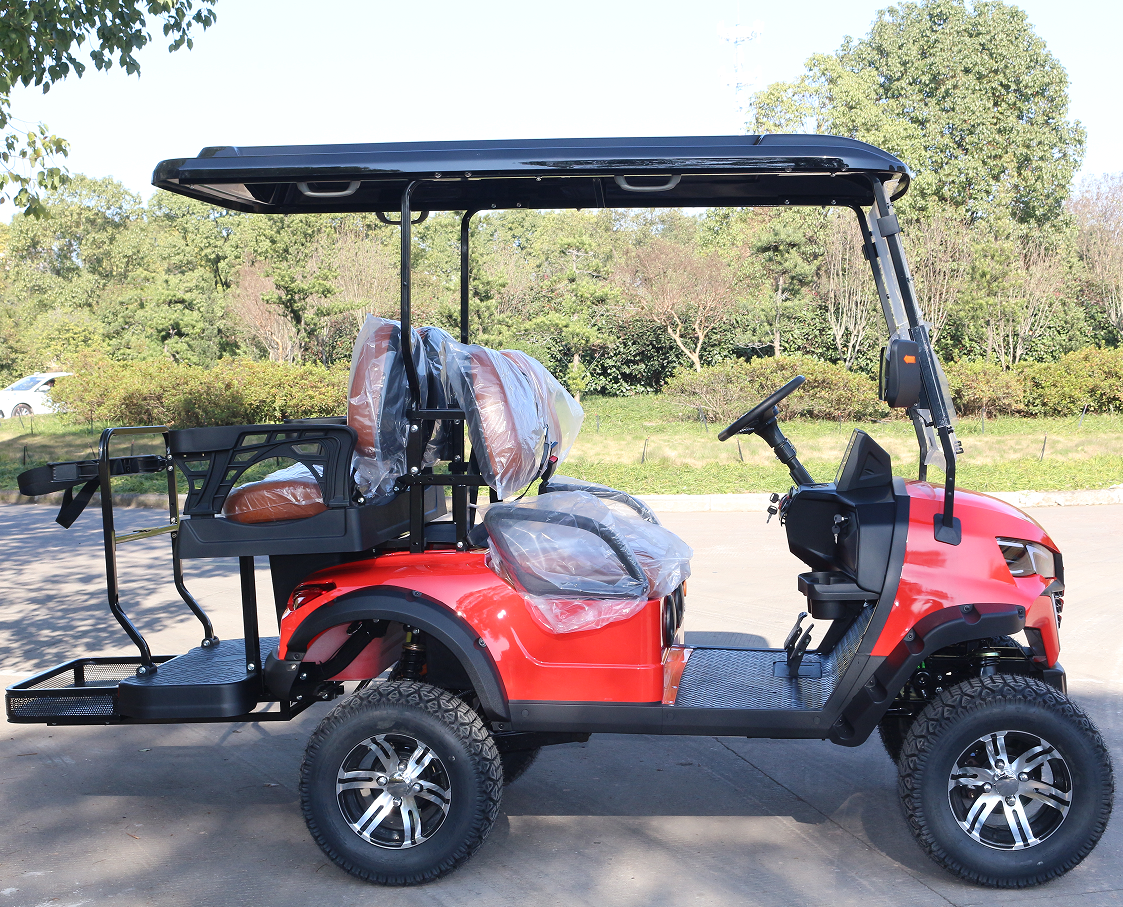 2+2-Seat Red Golf Cart with Golf Gear Holders for Course Rides