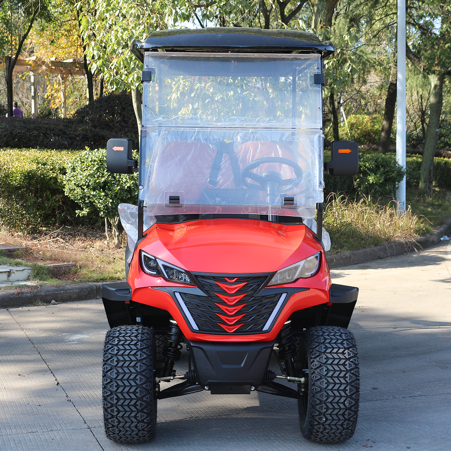 Red 2+2-Seat Golf Cart: Rugged Build for Golf Course Use