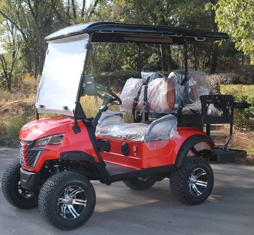 2+2-Seat Red Golf Cart with Golf Gear Storage & Comfort Seats