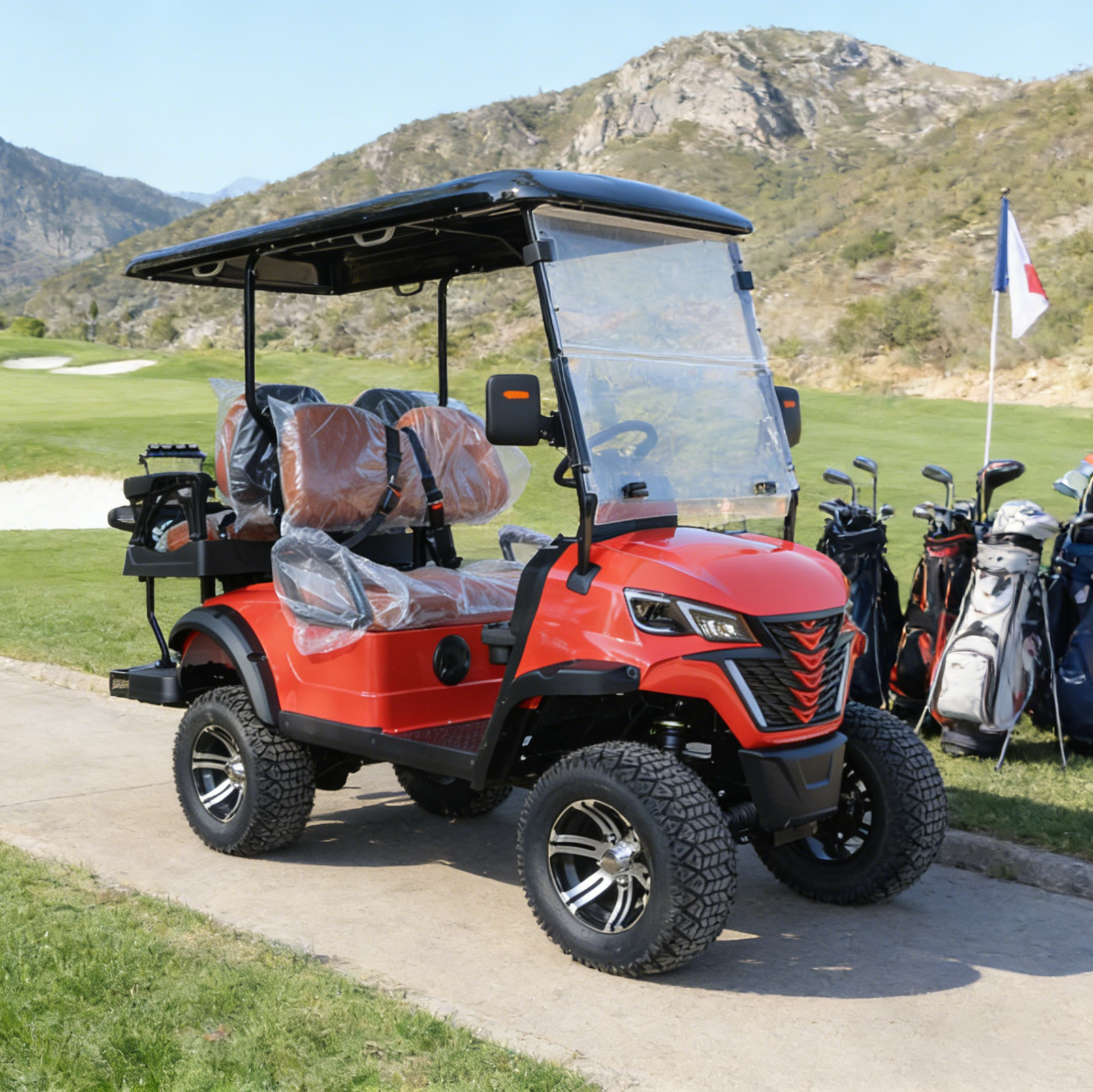 2+2-Seat Red Golf Cart with Golf Gear Storage & Comfort Seats