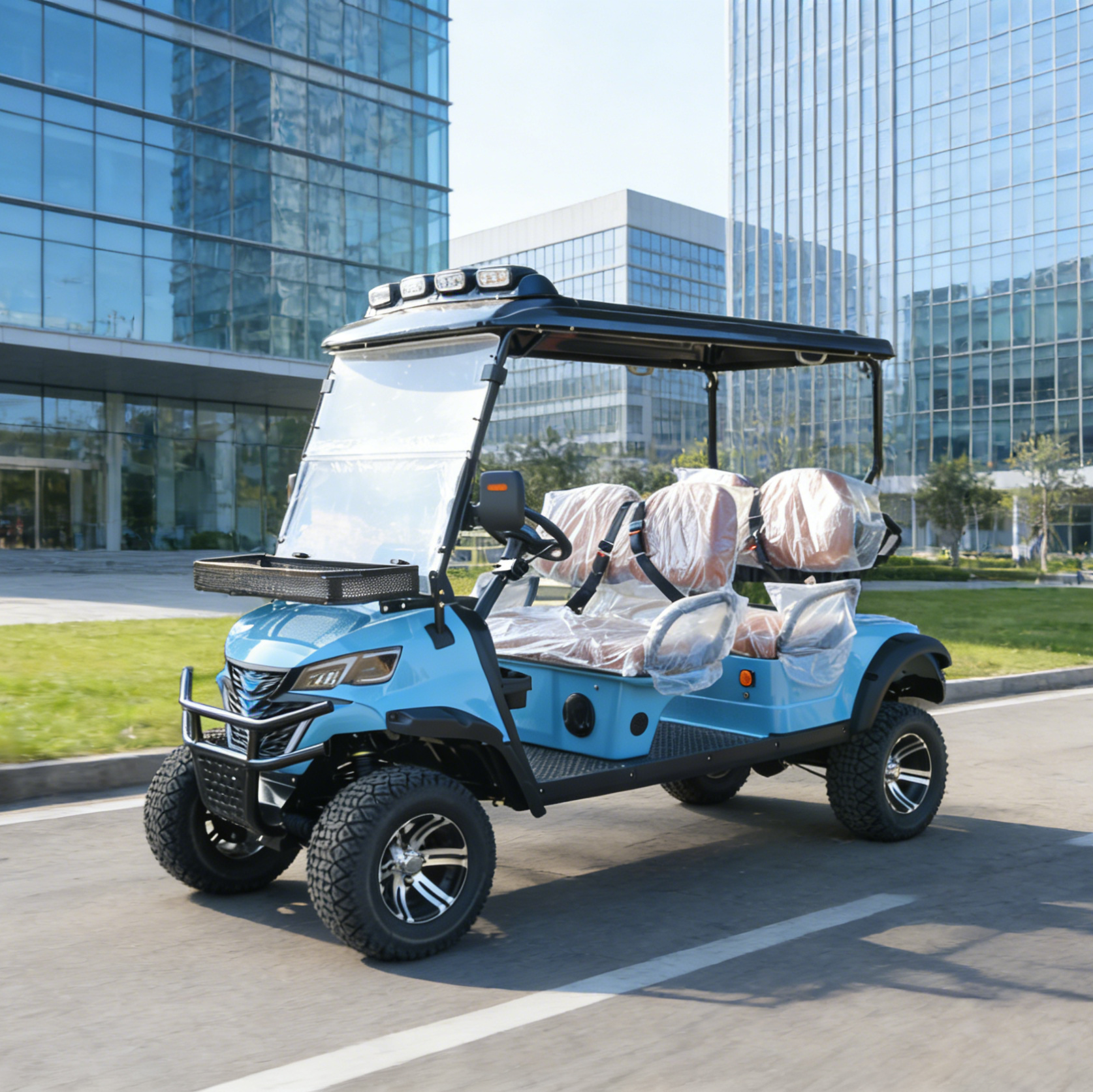 LVZO Light Blue 4-Seat Golf Cart with Front Storage for Beach Trips