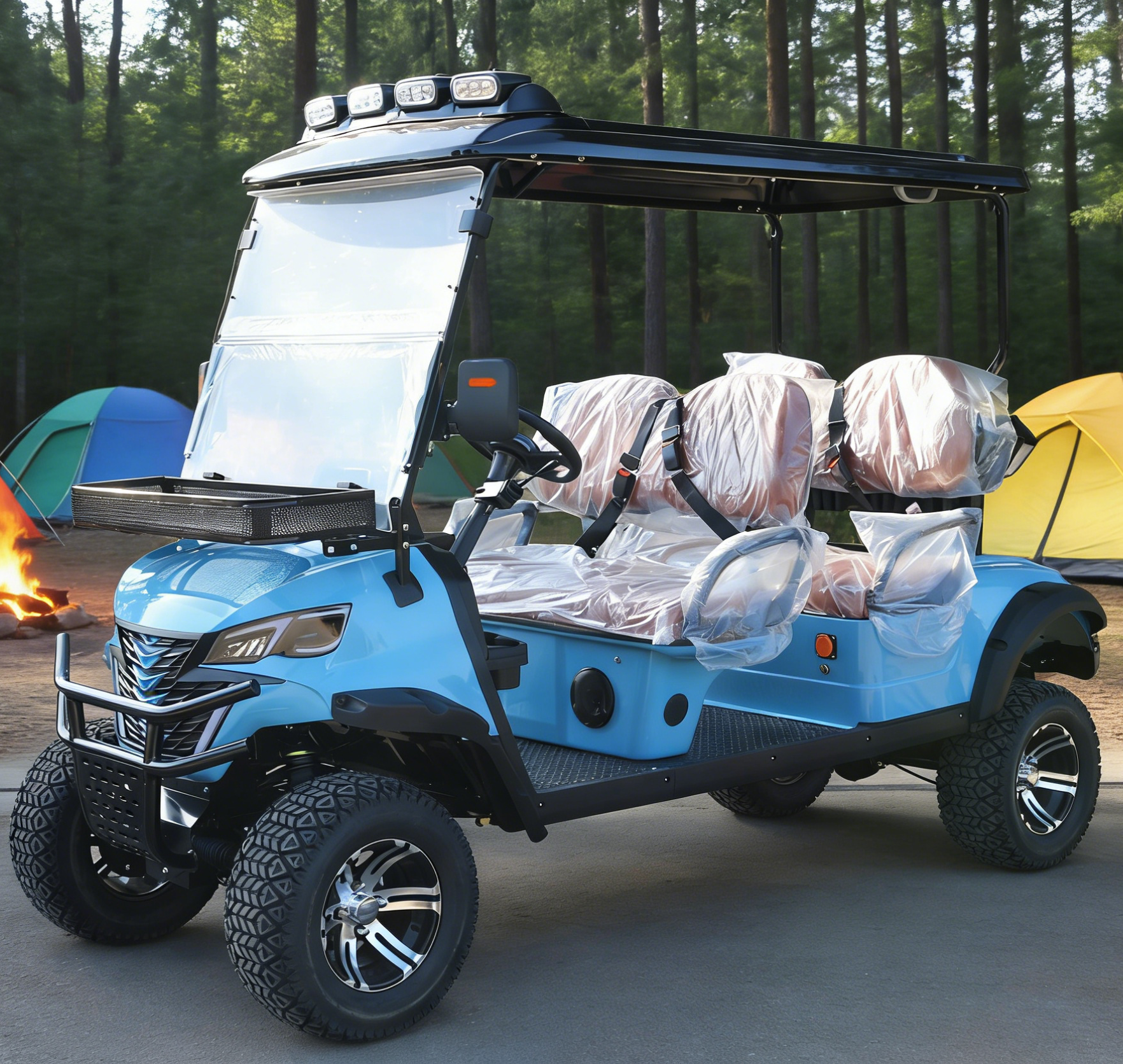 LVZO Light Blue 4-Seat Golf Cart with Front Storage for Beach Trips