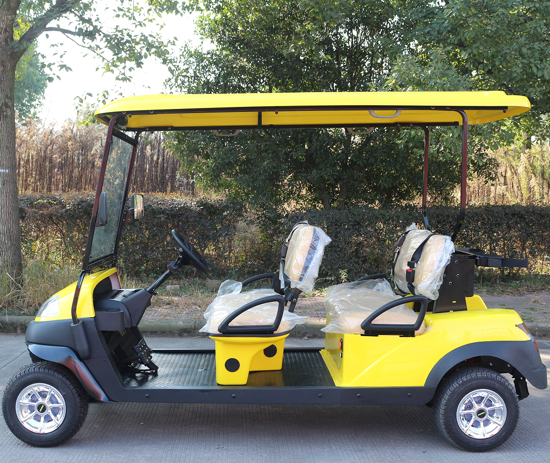 4-Seat Yellow Golf Cart: Small Tires for Daily Venue Transport