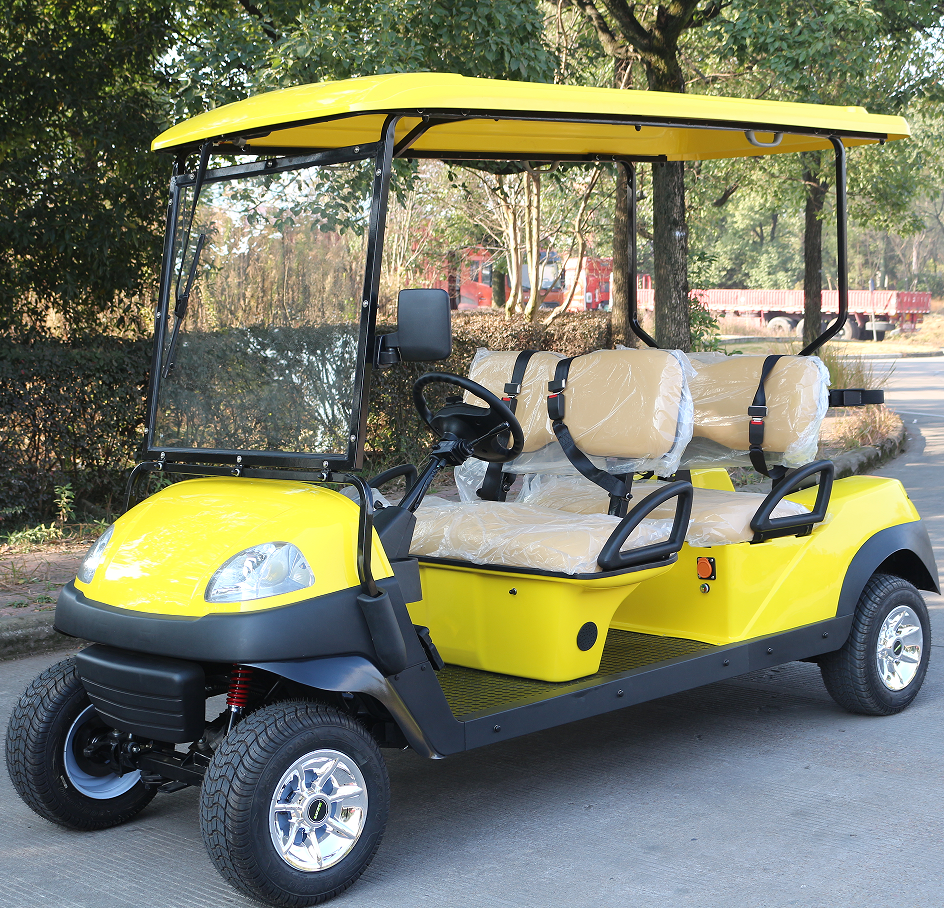 4-Seat Yellow Golf Cart with Small Tires for Leisure Golf