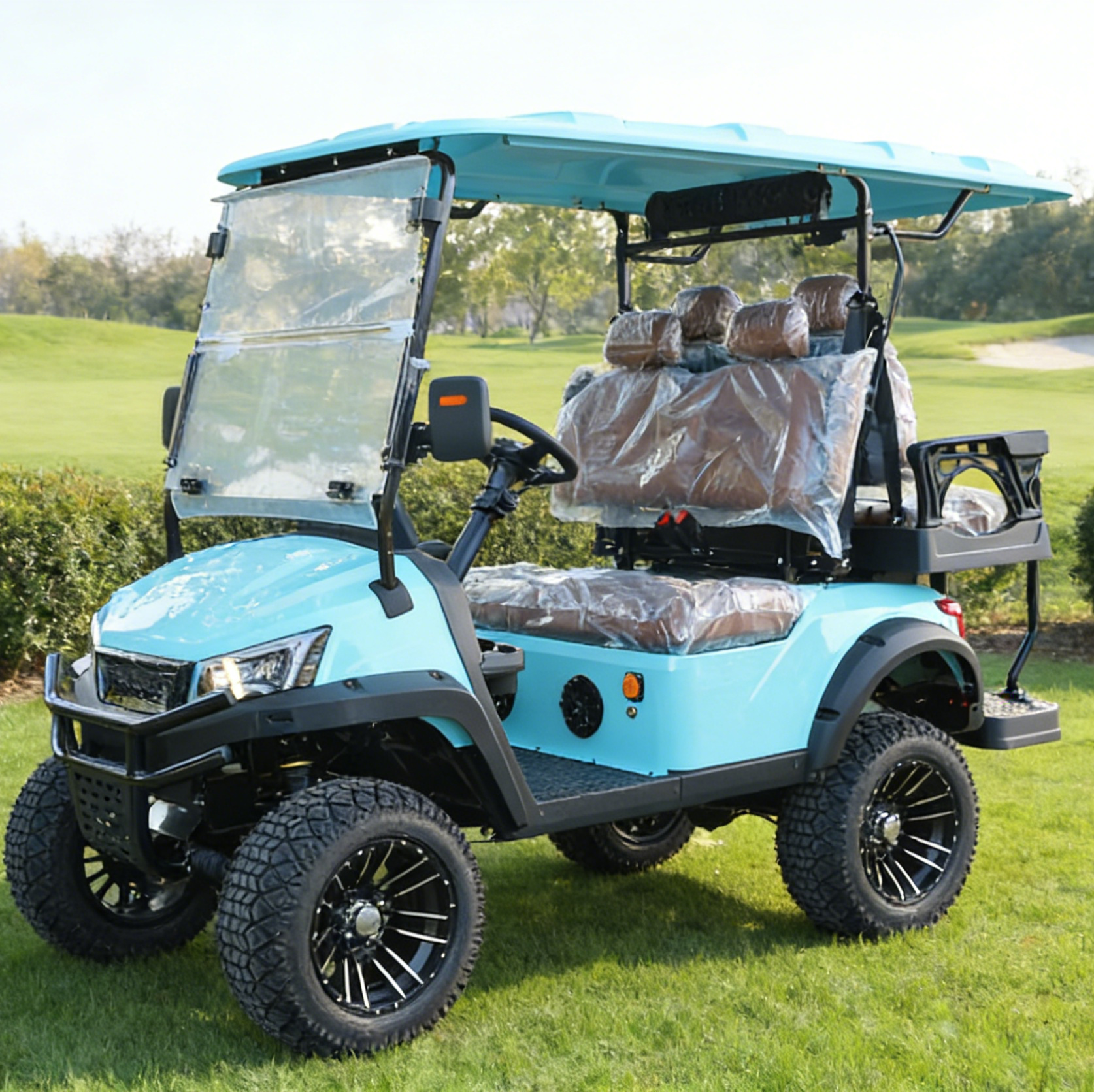 4-Seat Turquoise Golf Cart with Golf Gear Storage & Tires