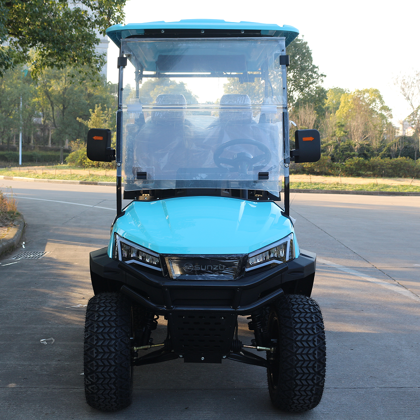 Turquoise 4-Seat Golf Cart: Rugged Build for Golf Course Rides