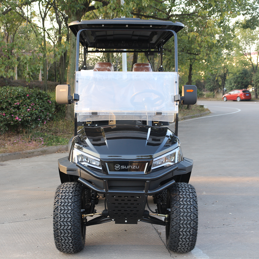 LVZO 4-Seat Black Golf Cart with Rear Rack for Golf Bags