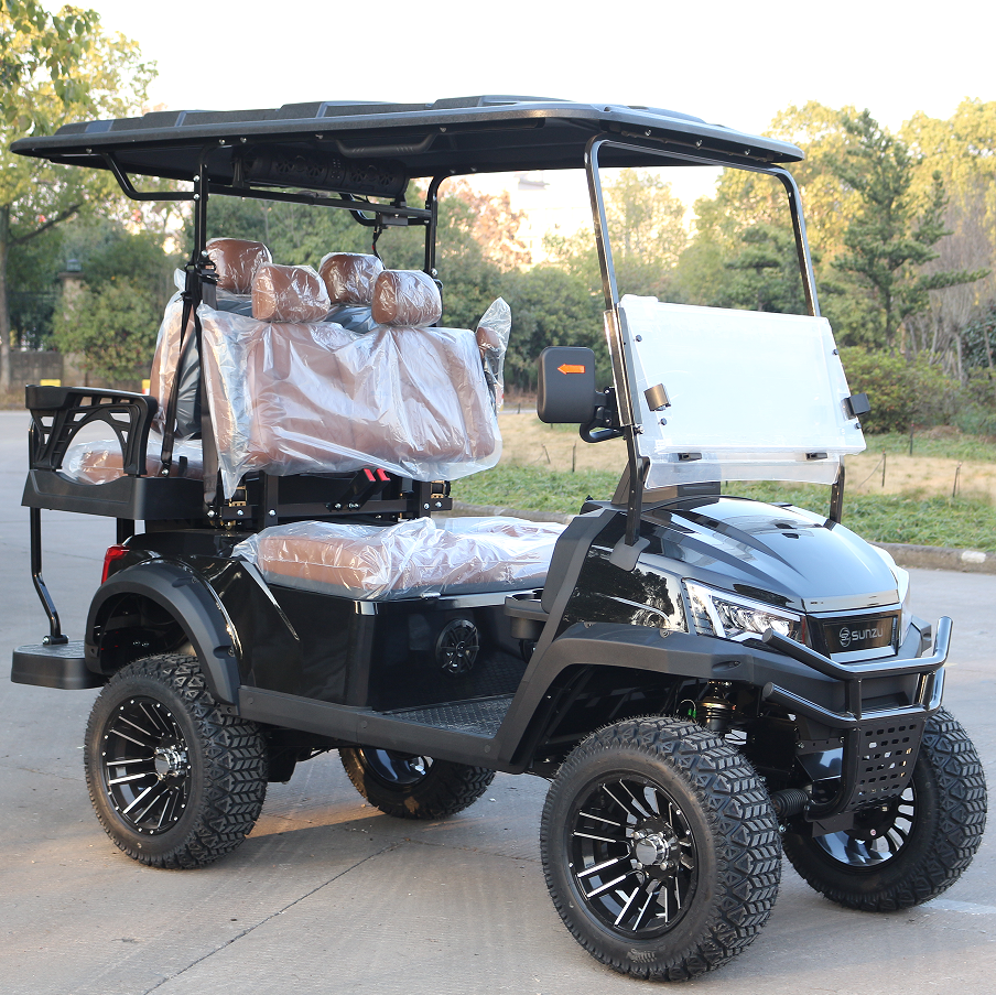LVZO Sleek Black 4-Seat Golf Cart: Off-Road Tires for Terrains