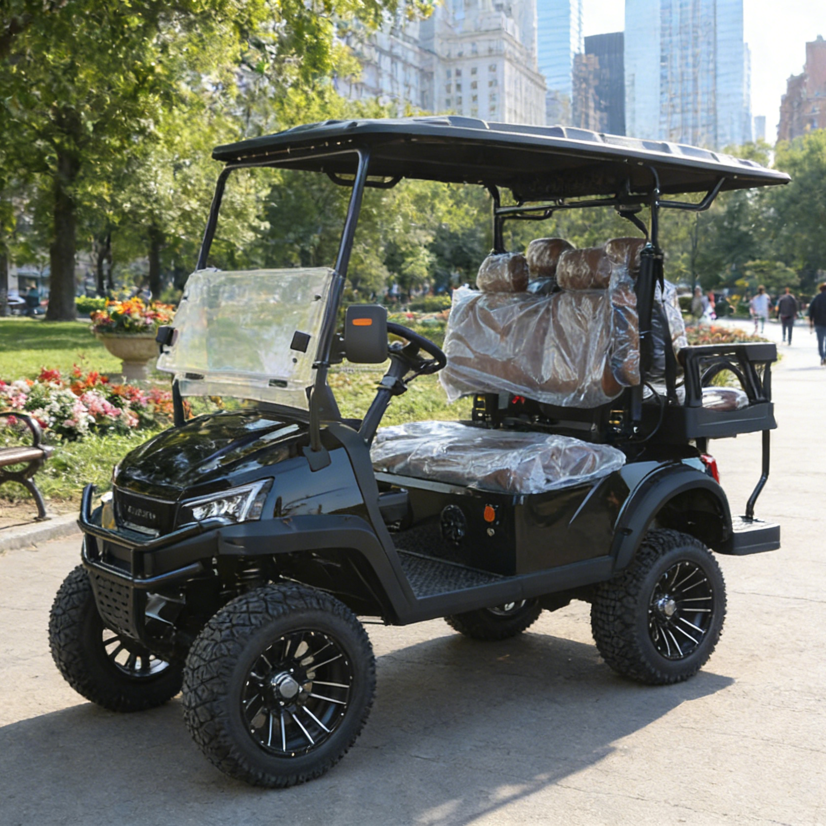 LVZO 4-Seat Black Golf Cart with Rear Storage for Golf Rounds