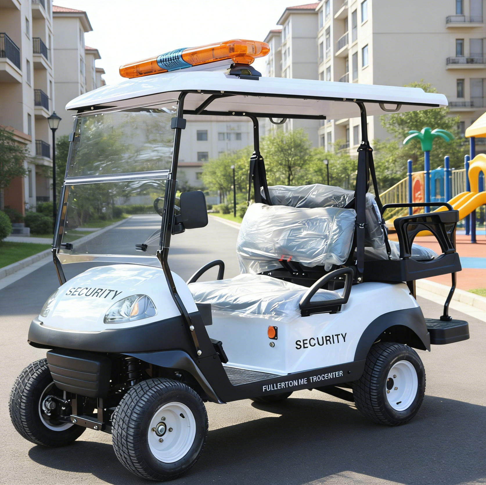 4-Seat White Security Golf Cart with Warning Light for Security Patrols