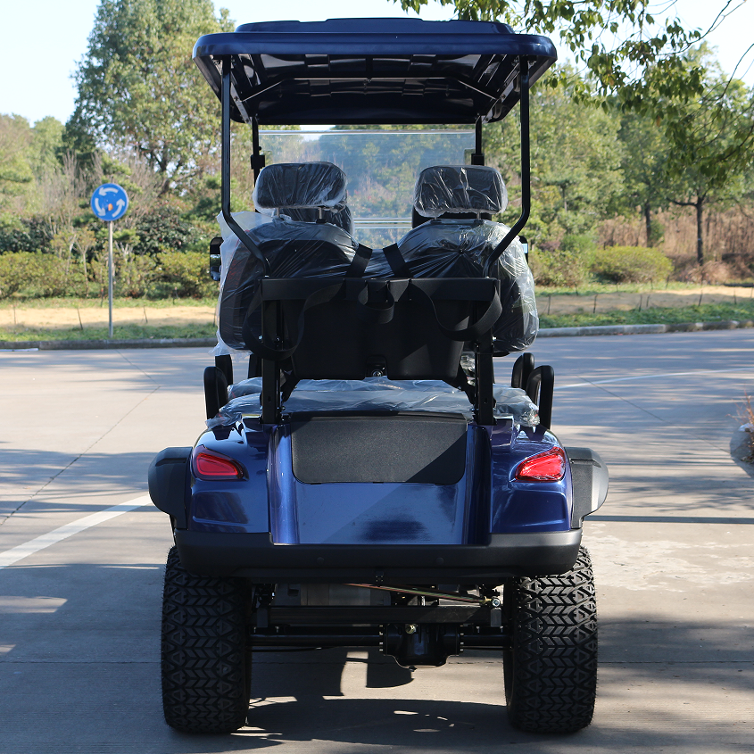 Navy Blue 4-Seat Golf Cart with Step Board for Lakefront Rides