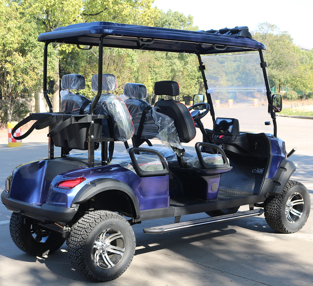4-Seat Navy Blue Golf Cart for Waterfront Leisure & Guest Shuttles