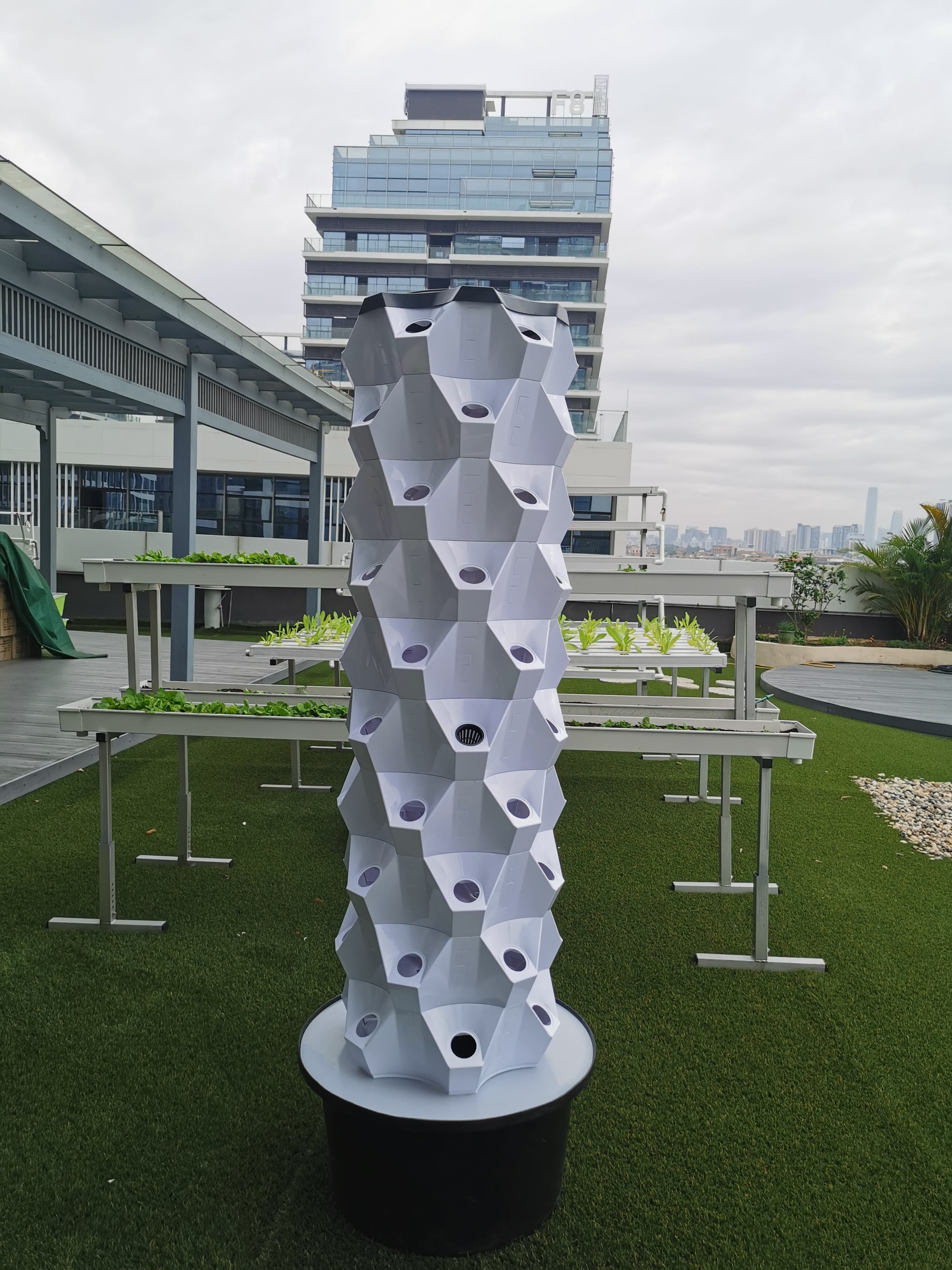 Modern Indoor Aeroponic Garden Tower with Plastic Pots for Herbs Fruits Vegetables Seeds Includes Timer Adapter Seeding Bed Net