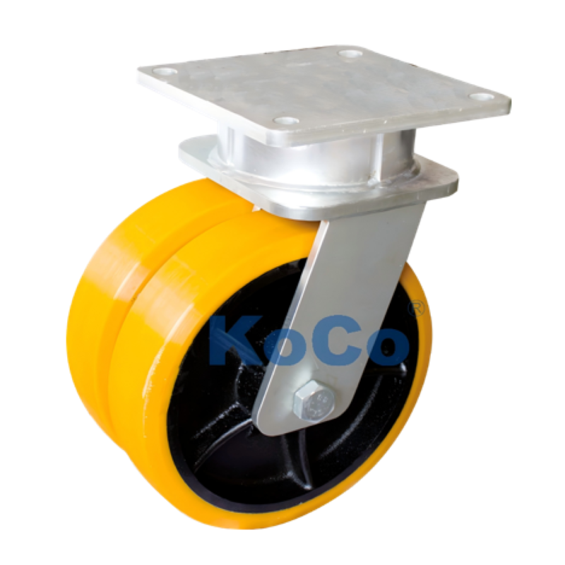 K84 Polyurethane On Cast Iron Dual Wheel Caster (Over 20000 LBs. Capacity)