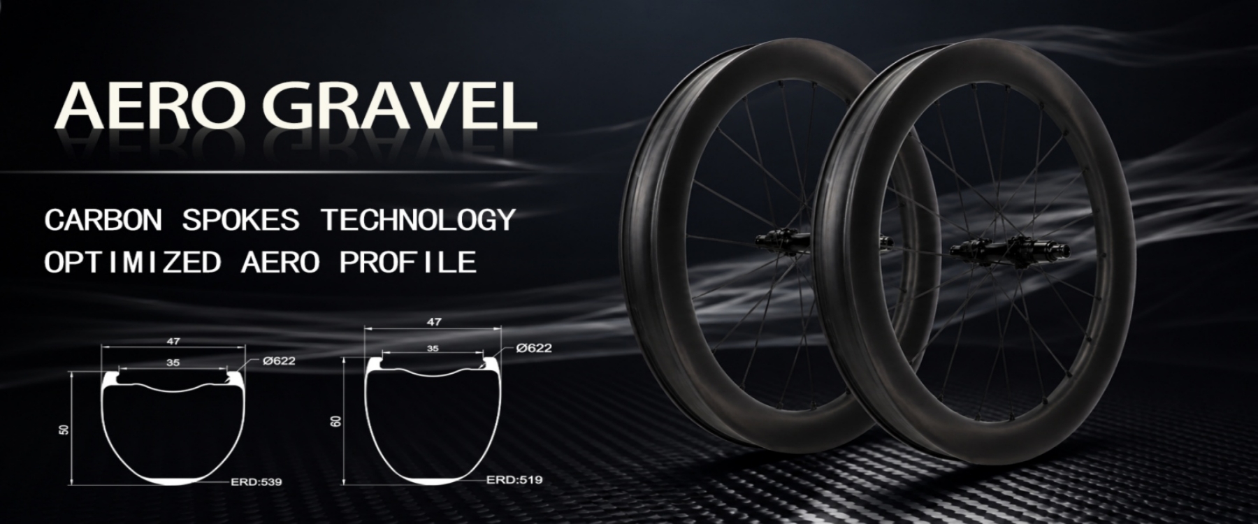Aero Gravel Carbon Wheels with Carbon Spokes Technology