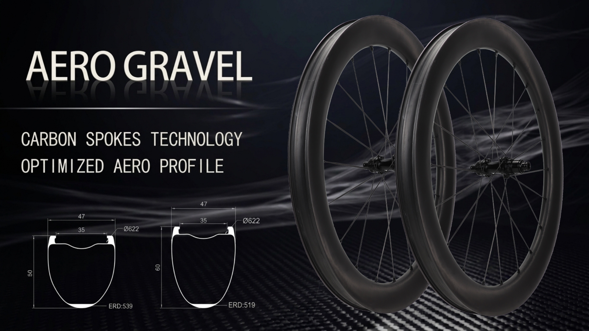 Aero Gravel Carbon Wheels with Carbon Spokes Technology